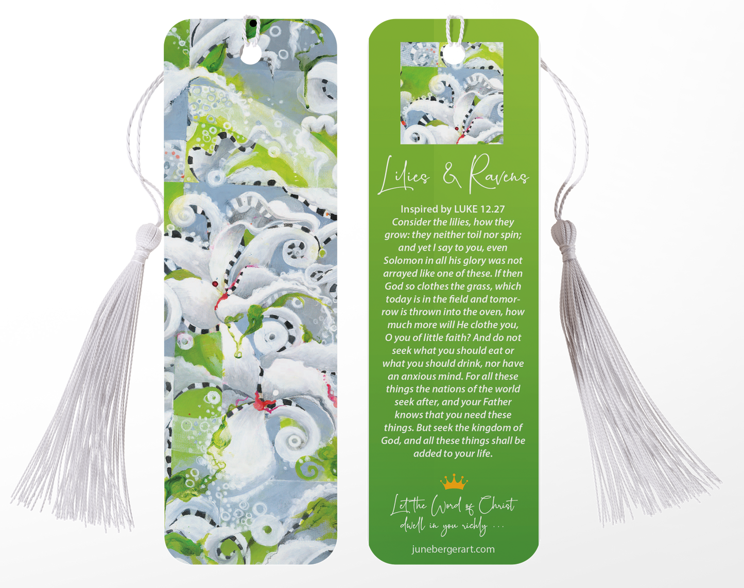 LILIES AND RAVENS / Bookmark / With or without Tassel / 2" X 6.5"