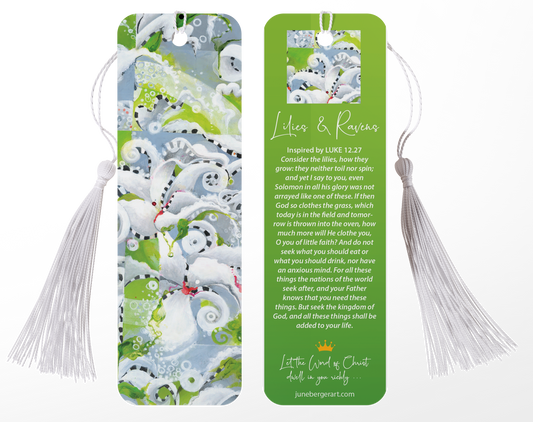 LILIES AND RAVENS   /  Bookmark   /  With or without Tassel  /  2" X 6.5"